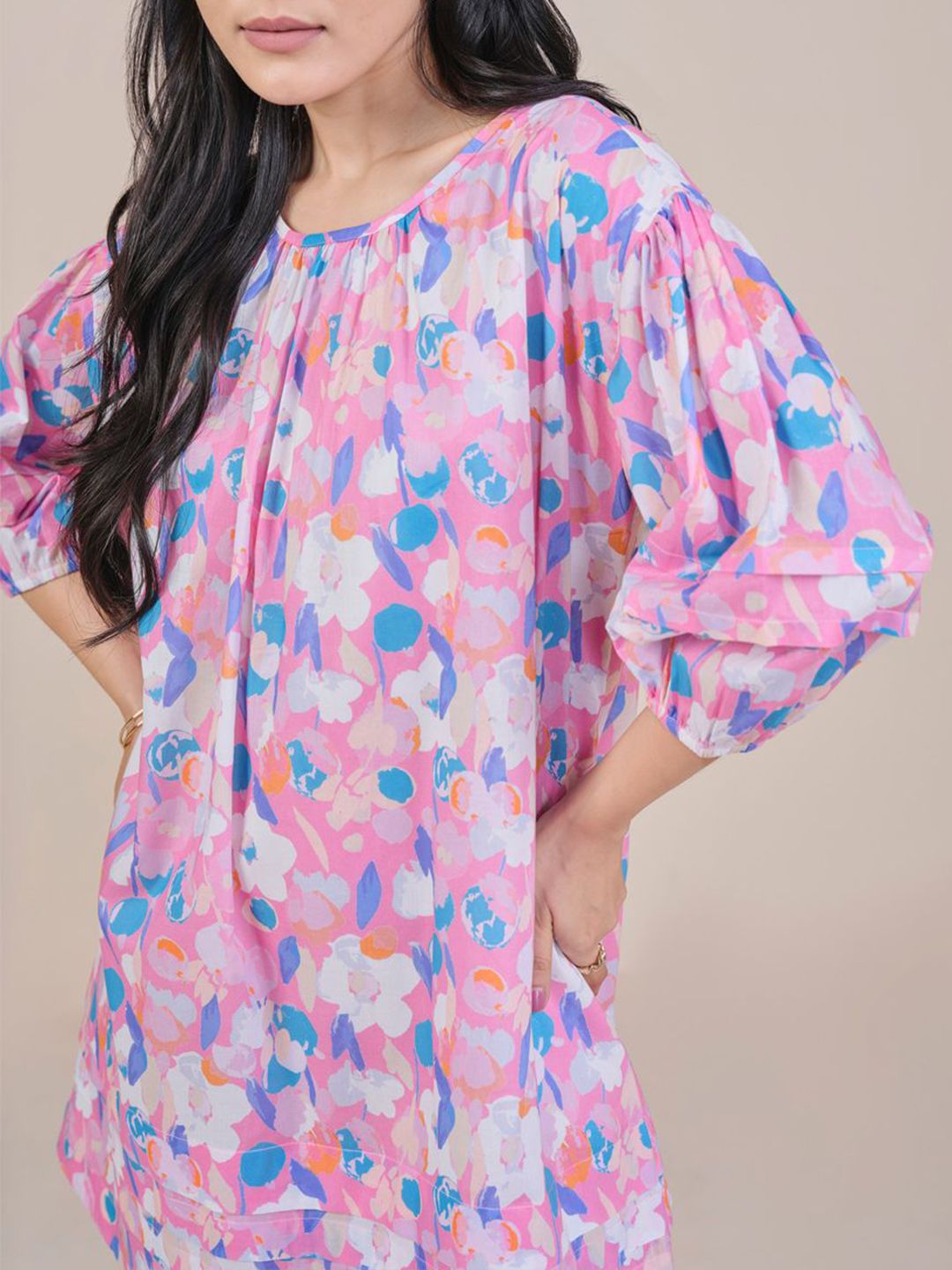 AND Floral Printed Puff Sleeve A-Line Mini Dress
