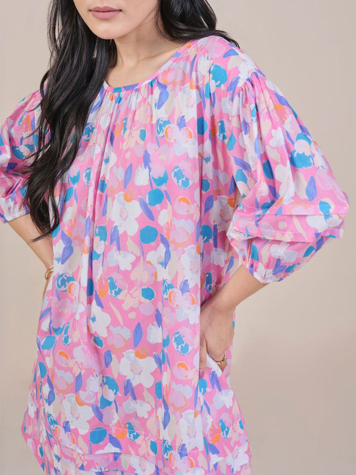 AND Floral Printed Puff Sleeve A-Line Mini Dress