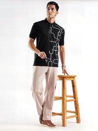 ADRO Abstract Printed Polo Collar Cotton T-shirt
