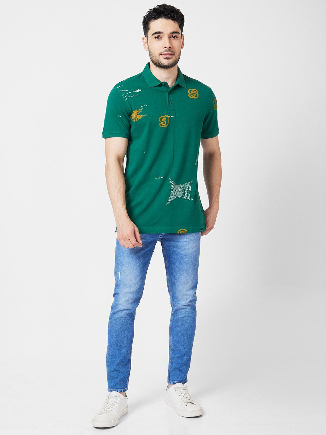 SPYKAR Conversational Printed Polo Collar Slim Fit Cotton T-shirt