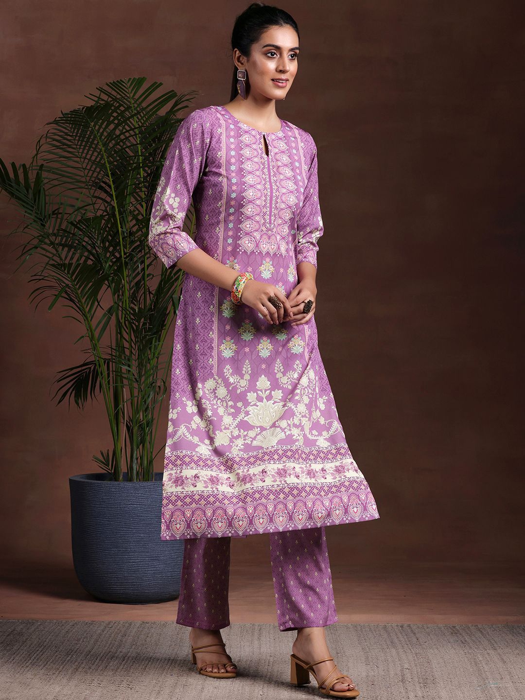 Libas Ethnic Motifs Printed Keyhole Neck Straight Kurta With Trousers & Dupatta