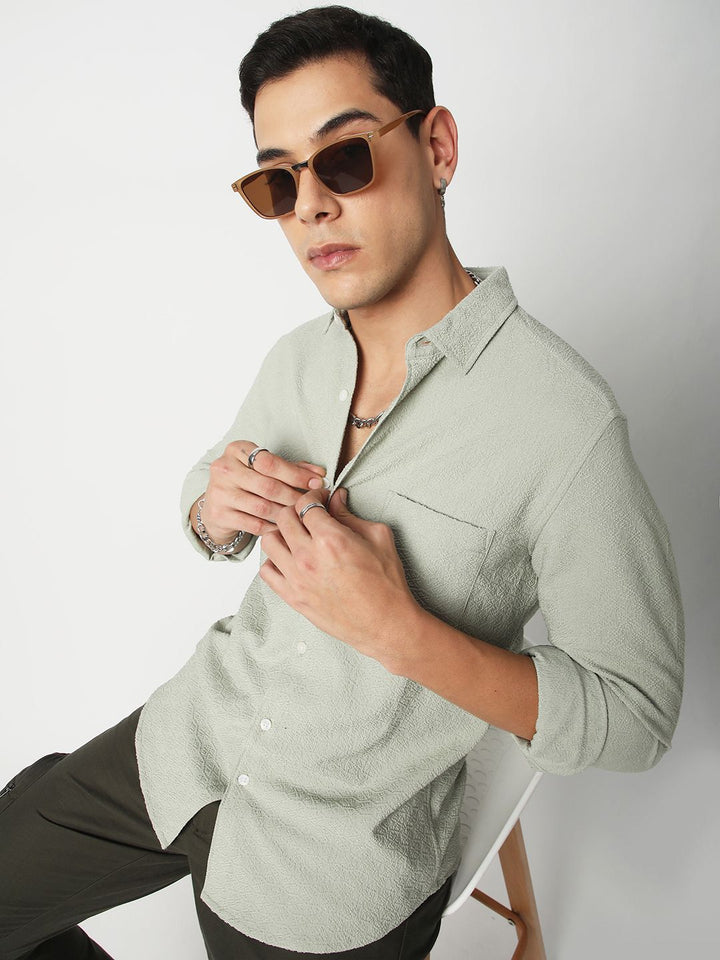 VASTRADO Men Classic Cutaway Collar Textured Slim Fit Casual Shirt