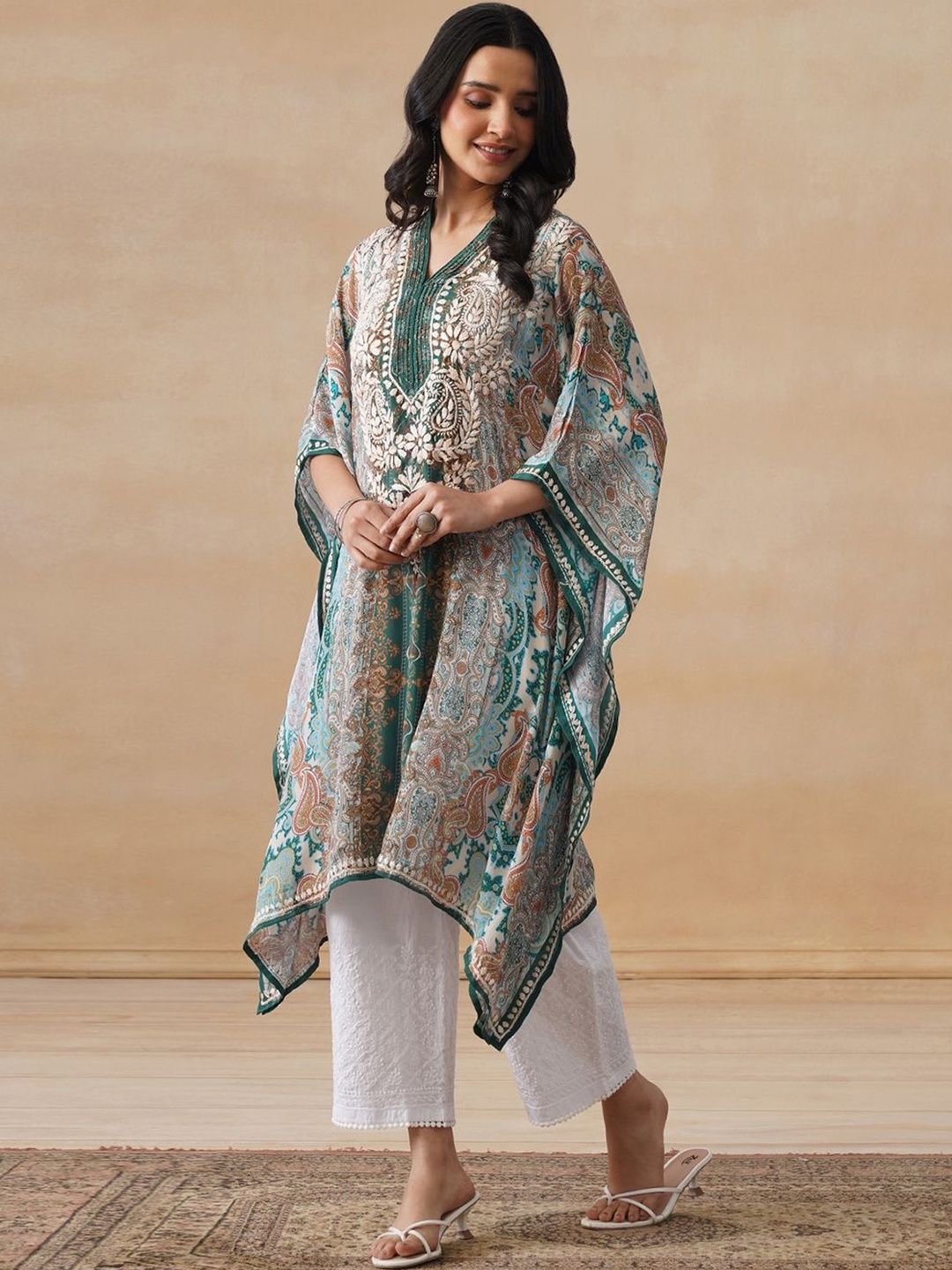 House of Chikankari Women Printed Chikankari Crepe Kurta
