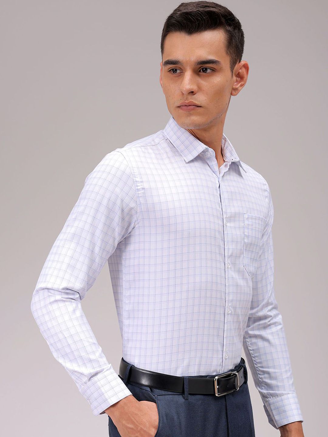 The Indian Garage Co. X Luxe Men Cutaway Collar Checked Slim Fit Formal Shirt