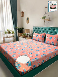 Buku Myntra Elegant Homes Lipat Kapas Perbualan Jingga 400 TC Cadar King Halus Dipasang dengan Sarung Bantal-98 x 89 inci
