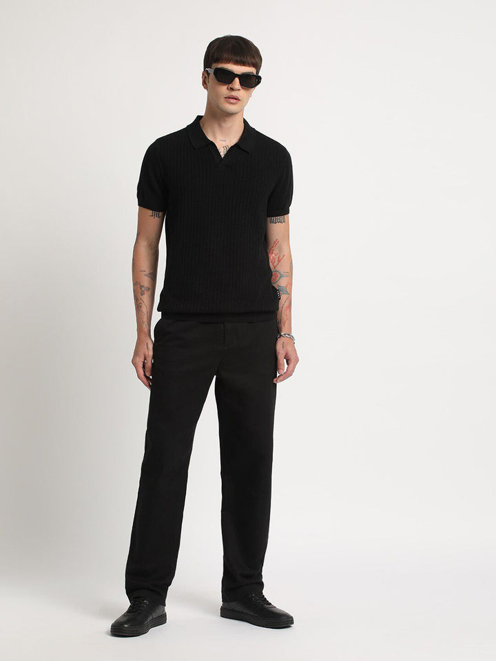 THE BEAR HOUSE Self Design Regular Fit Polo Collar Cotton T-shirt