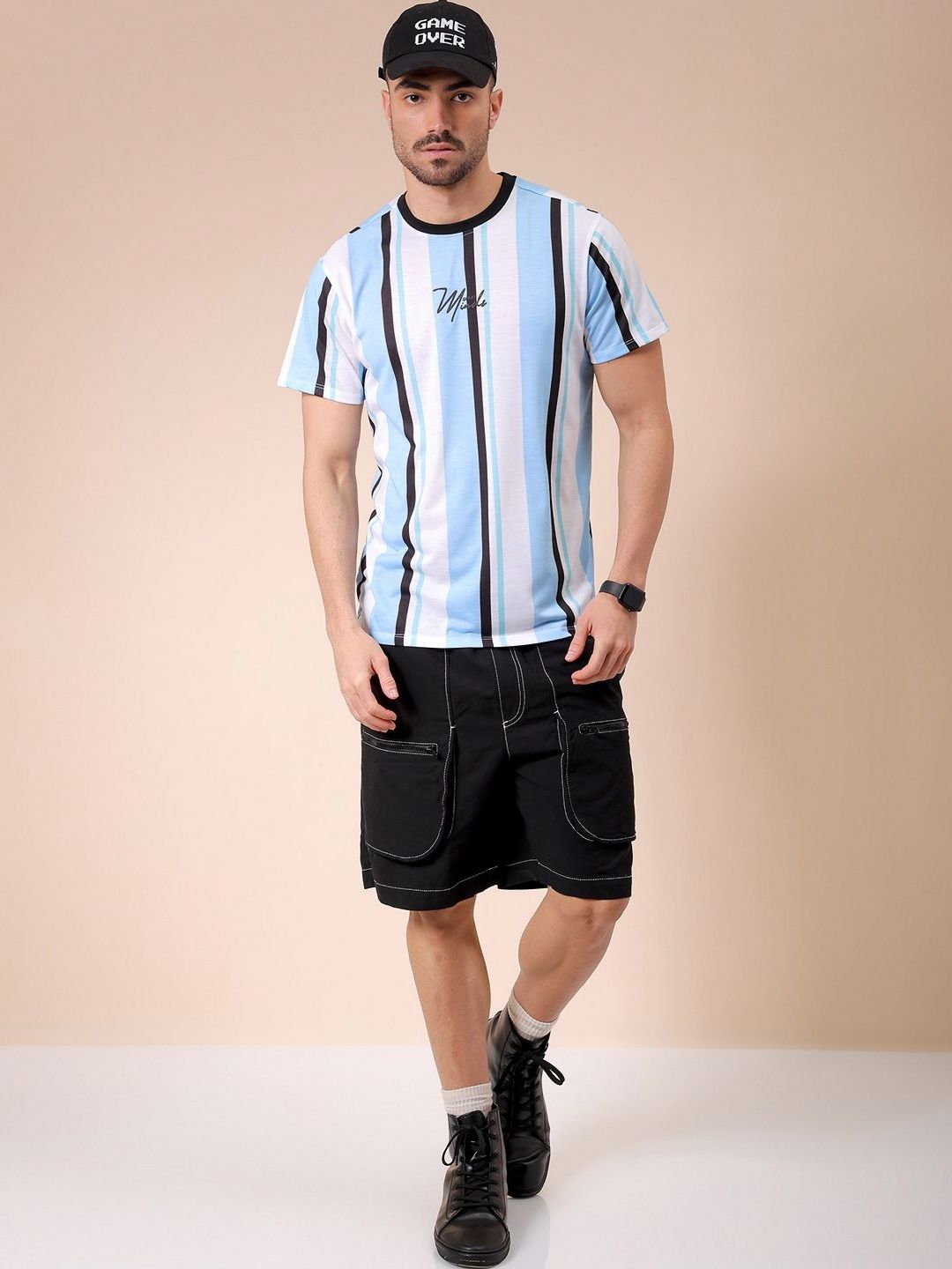 The Indian Garage Co Men Striped Round Neck Slim Fit T-shirt