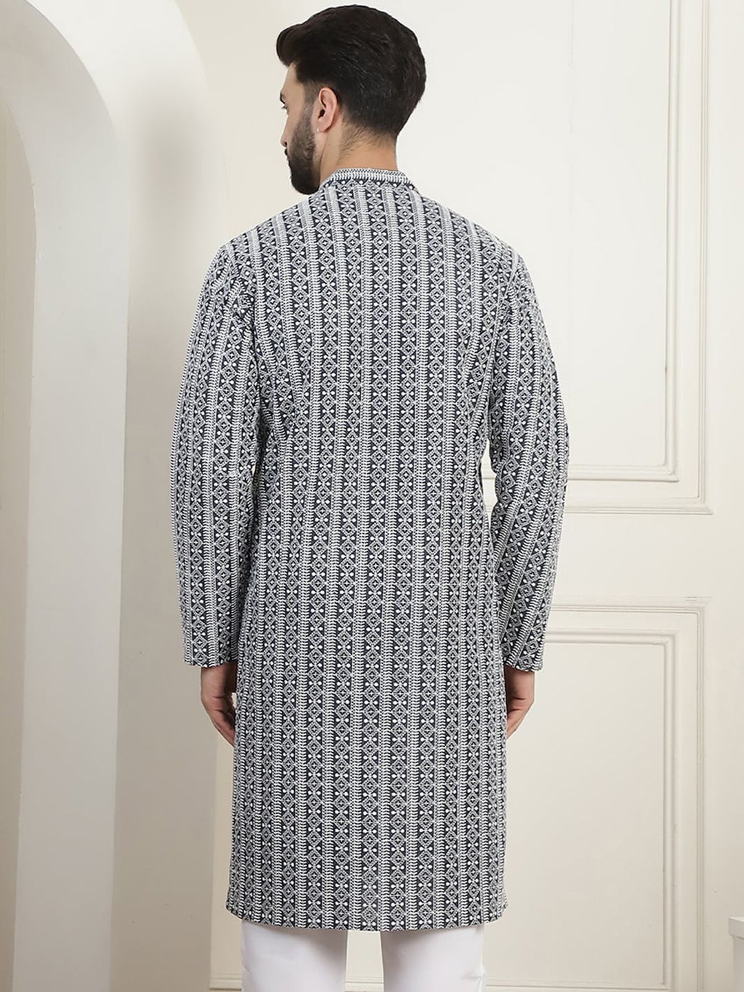 Anouk Charcoal Grey Ethnic Motifs Embroidered Thread Work Pure Cotton Straight Kurta