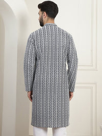 Anouk Charcoal Grey Ethnic Motifs Embroidered Thread Work Pure Cotton Straight Kurta