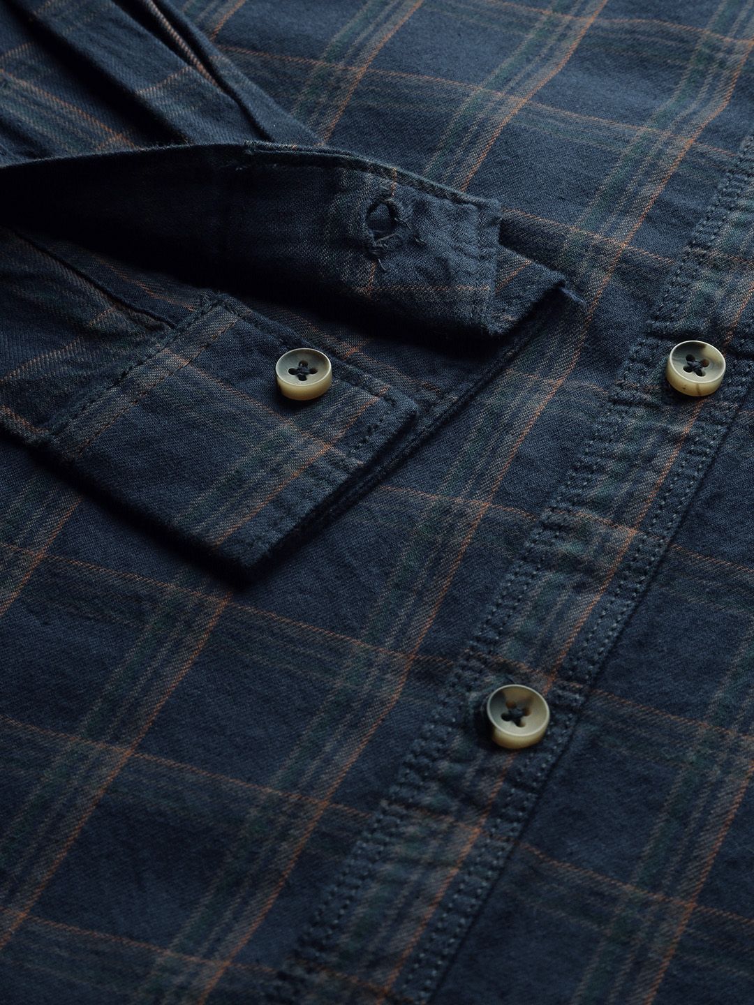 The Indian Garage Co Men Navy Blue & Brown Slim Fit Checked Casual Shirt
