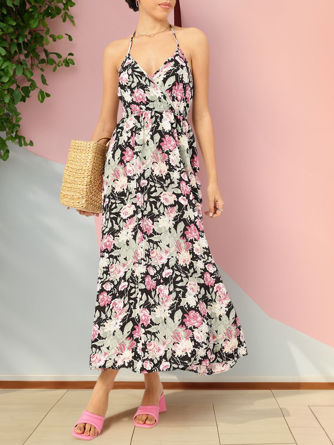 DressBerry Dreamy Drape Halter Neck Floral Maxi Dress