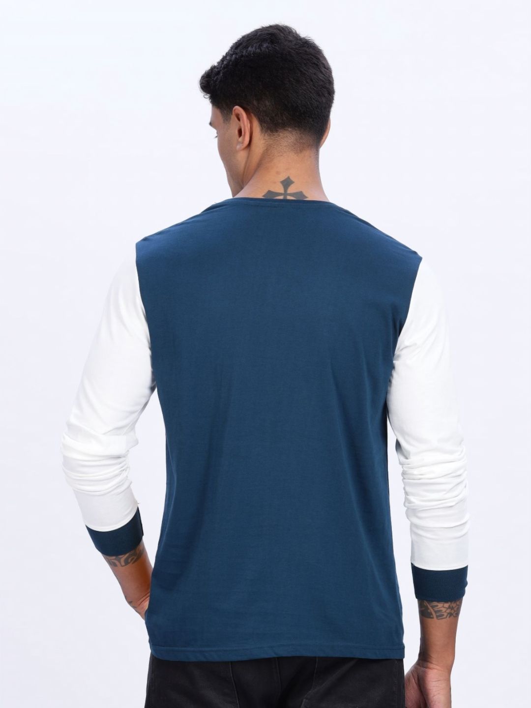 ADRO Lelaki Colourblocked Round Neck Cotton T-shirt
