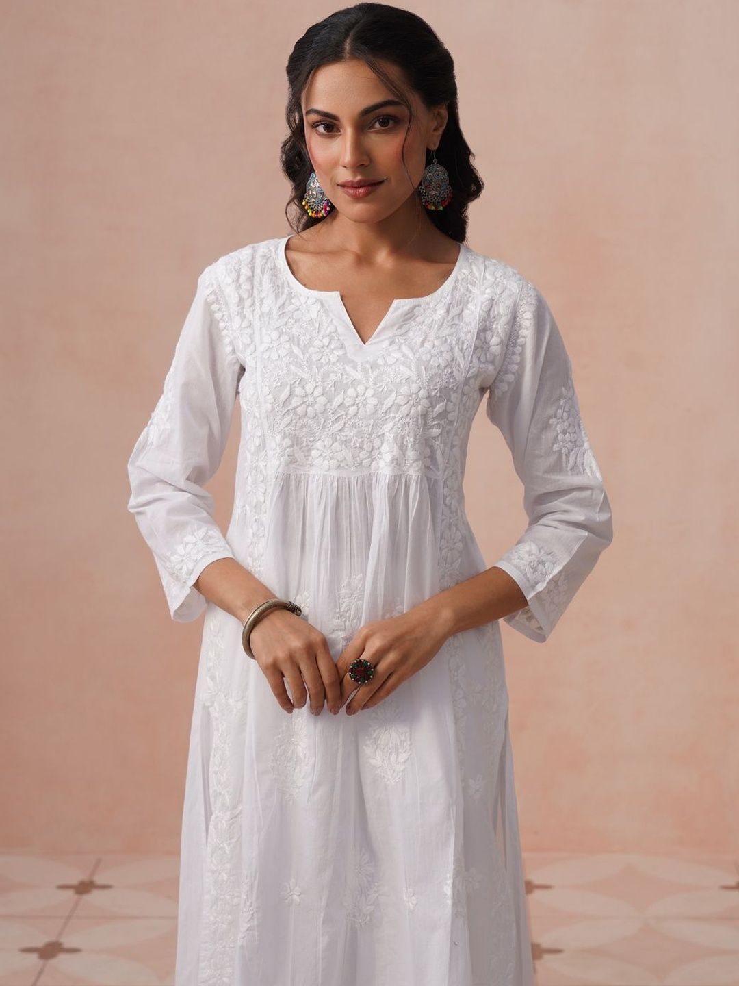 House of Chikankari Women Embroidered Chikankari White Romance Kurta