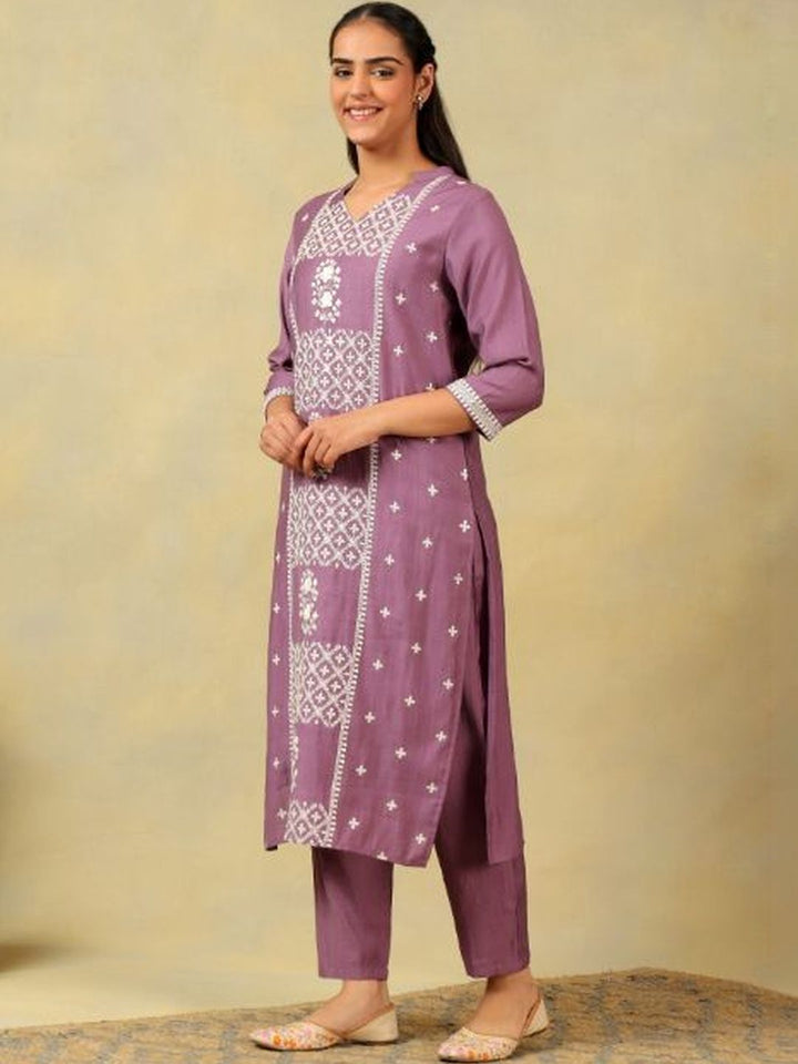 Mamicha Women Ethnic Motifs Embroidered Regular Thread Work Pure Cotton Kurta with Trousers & With Dupatta