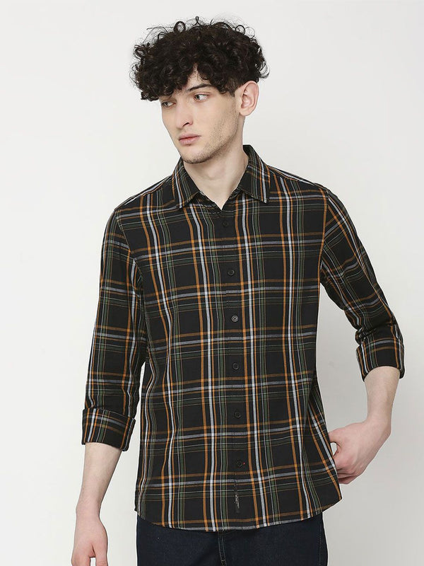 Being Human Men Classic Slim Fit Spread Collar Tartan Checked Cotton Casual Shirt