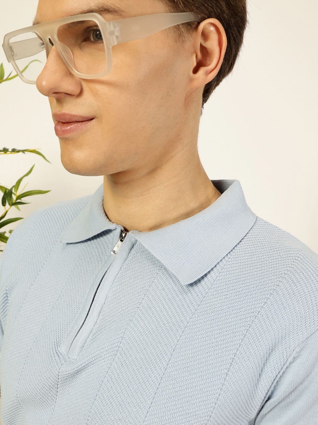 Thomas Scott Men Bio Finish Self Design Polo Collar Pure Cotton T-shirt