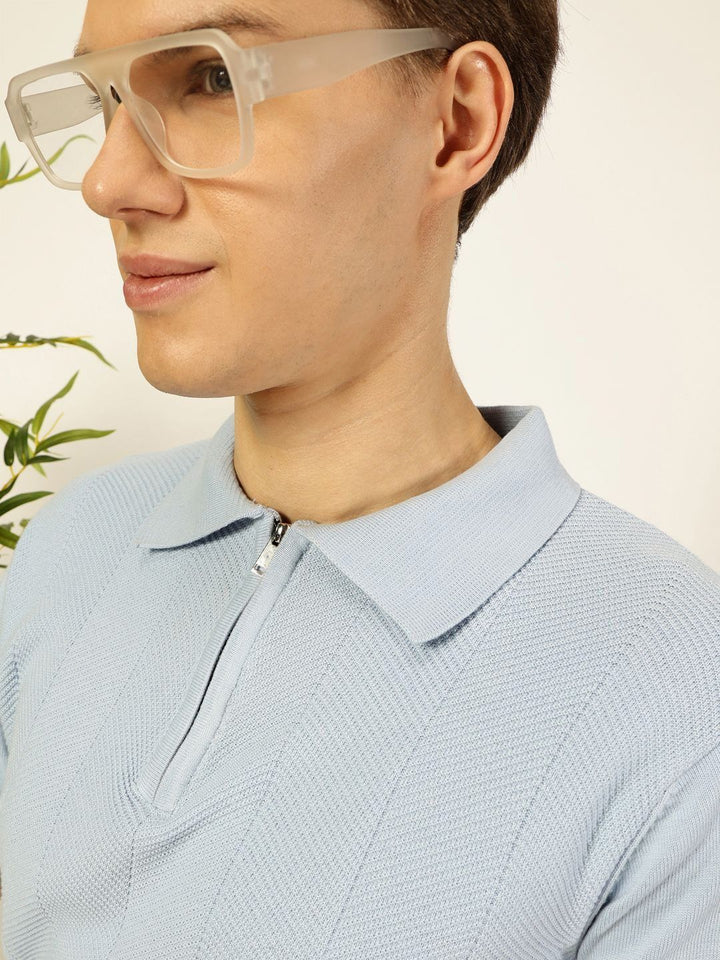 Thomas Scott Men Bio Finish Self Design Polo Collar Pure Cotton T-shirt