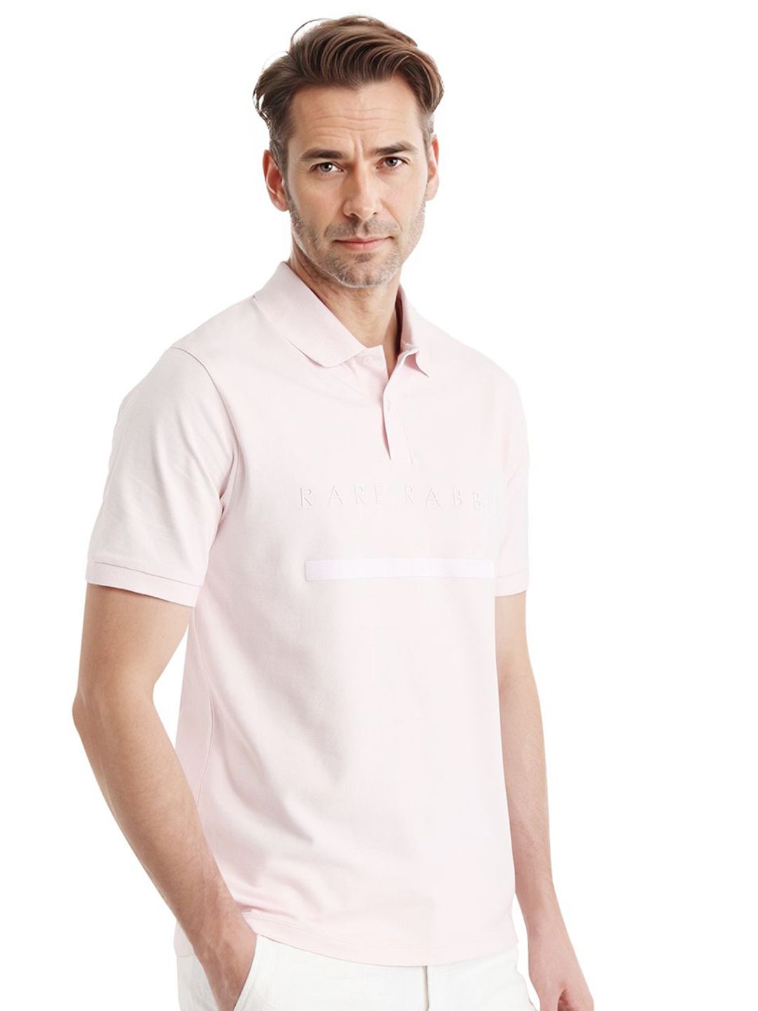 RARE RABBIT Men Typography Printed Polo Collar Cotton T-shirt