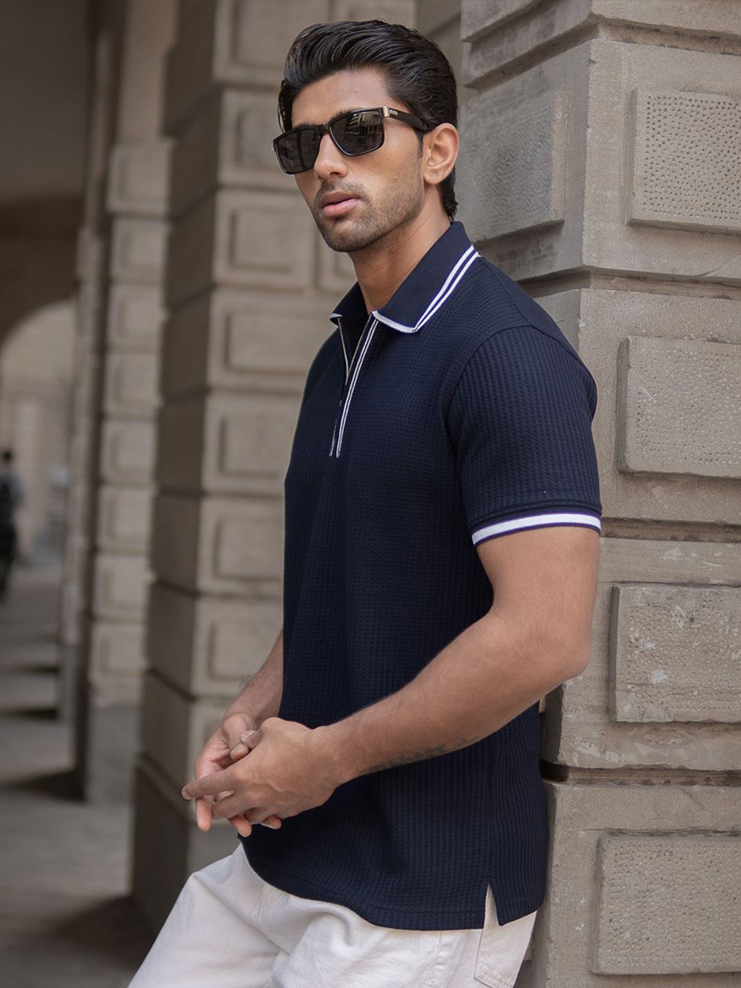 Powerlook Men Typography Polo Collar T-shirt