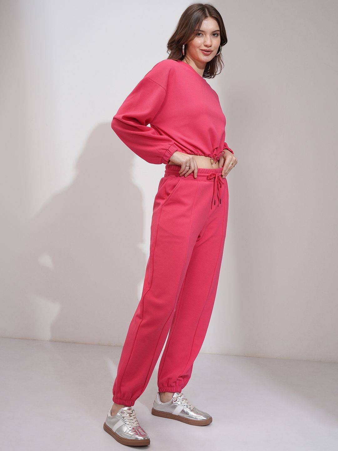ESPYR By Tokyo Talkies Women Textured Top &  Jogger Co-Ord Set