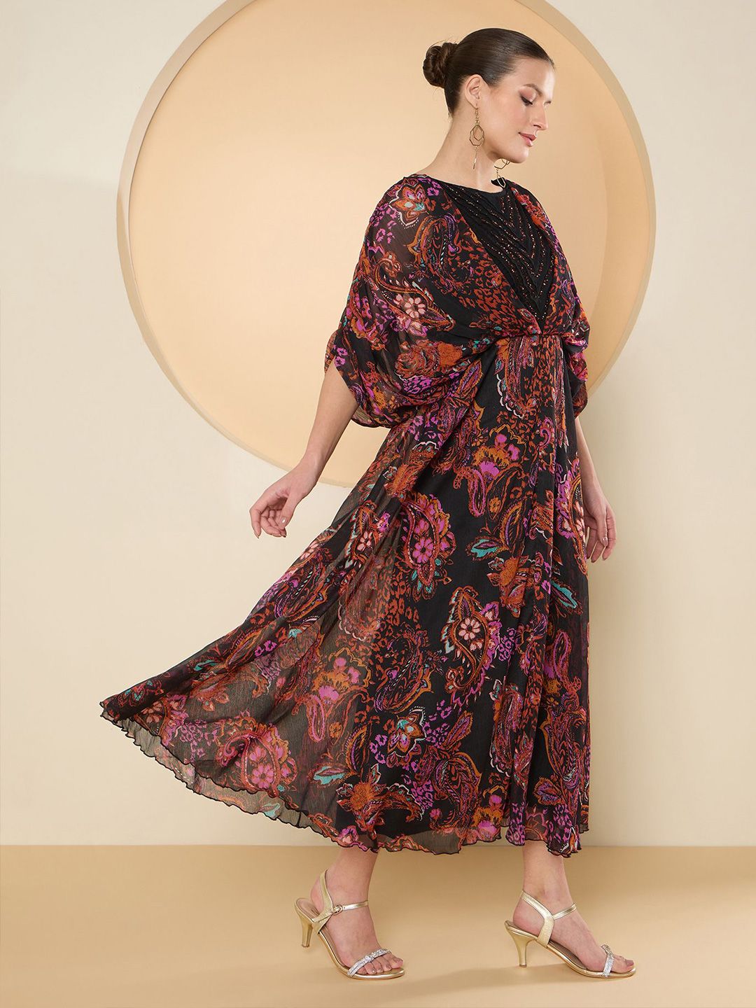 Antheaa Ethnic Motifs  Print Flared Sleeves  Fit And Flare Dress