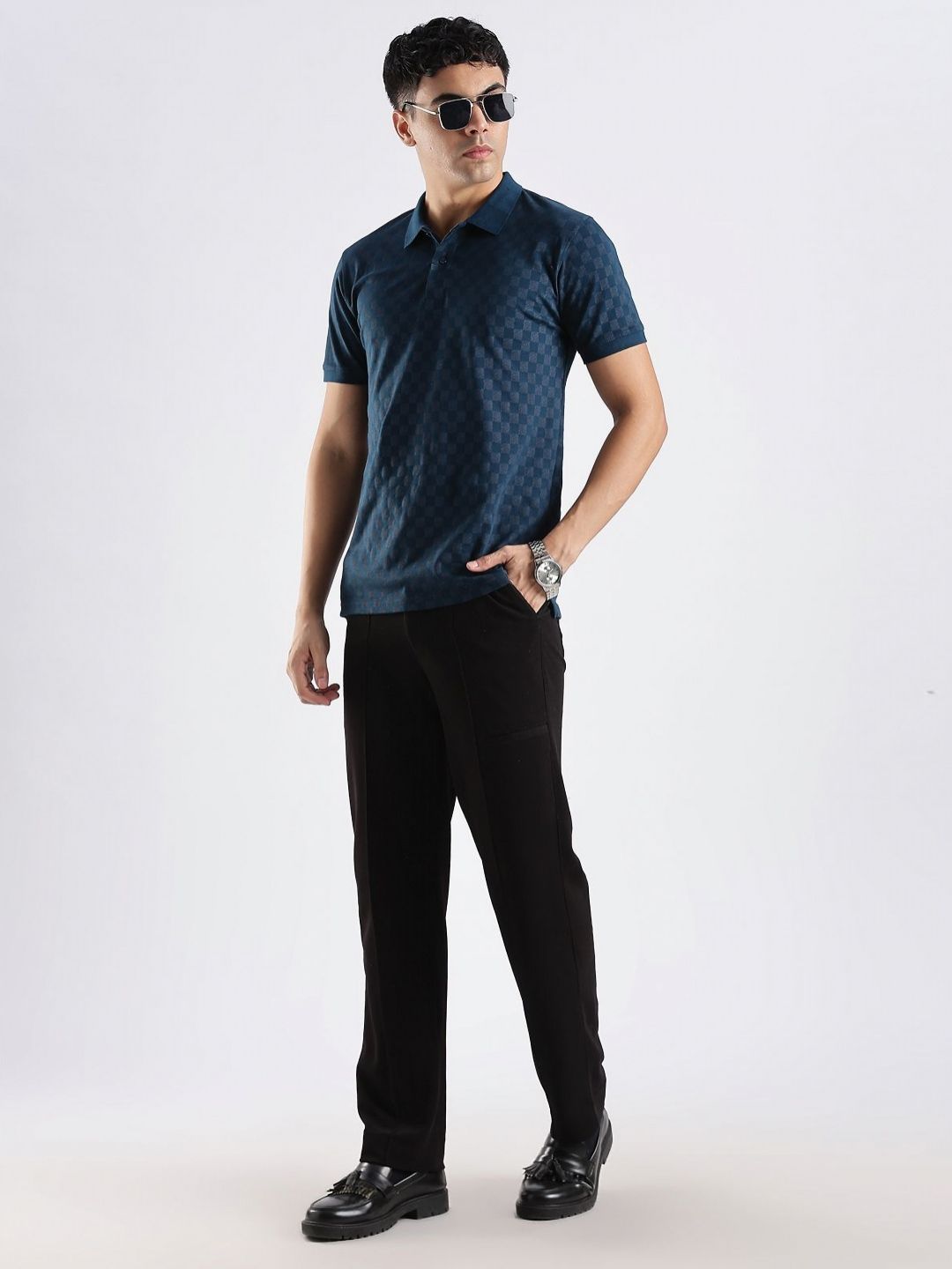 Baju-T Kapas Kolar Polo ADRO Berpetak
