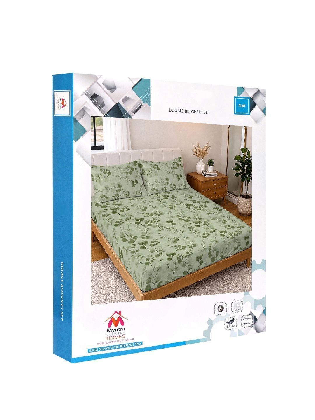 Myntra Elegant Homes Green Floral 300 TC King Double Bedsheet dengan 2 Sarung Bantal