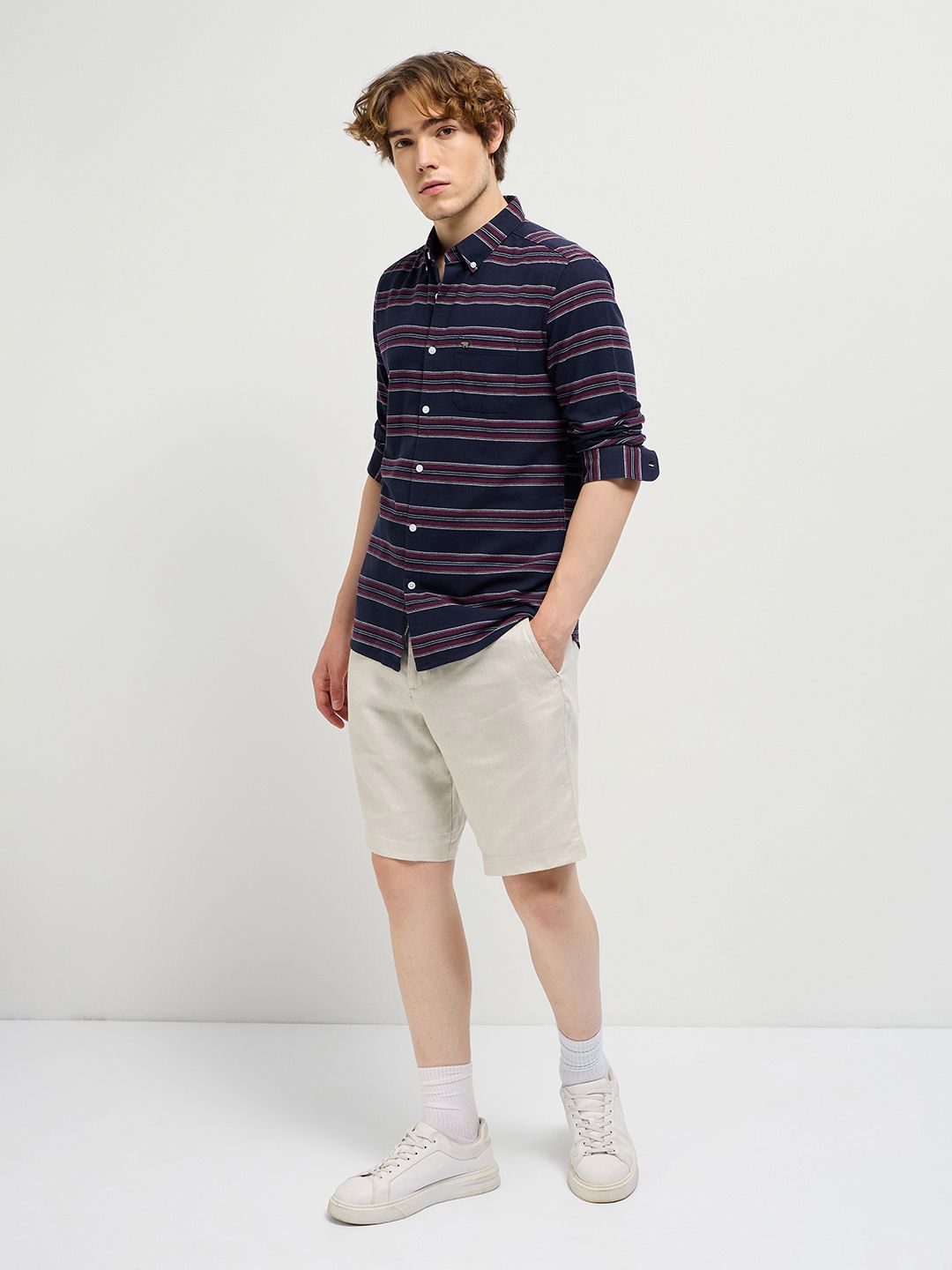 THE BEAR HOUSE Men Pure Cotton Slim Fit Striped Casual Shirt