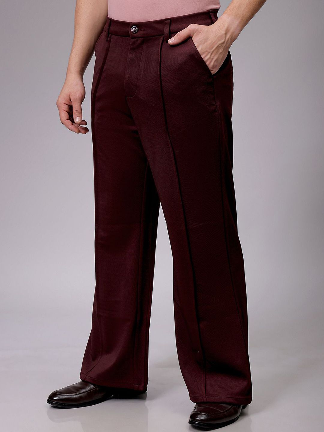 The Indian Garage Co Men Flared Mid-Rise Pleated Wide Leg Trousers