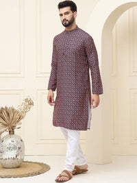 SOJANYA Floral Printed Mandarin Collar Pure Cotton Straight Kurta dengan Piyama