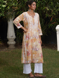 House of Chikankari Women Floral Printed Chikankari Indie Florals Kurta