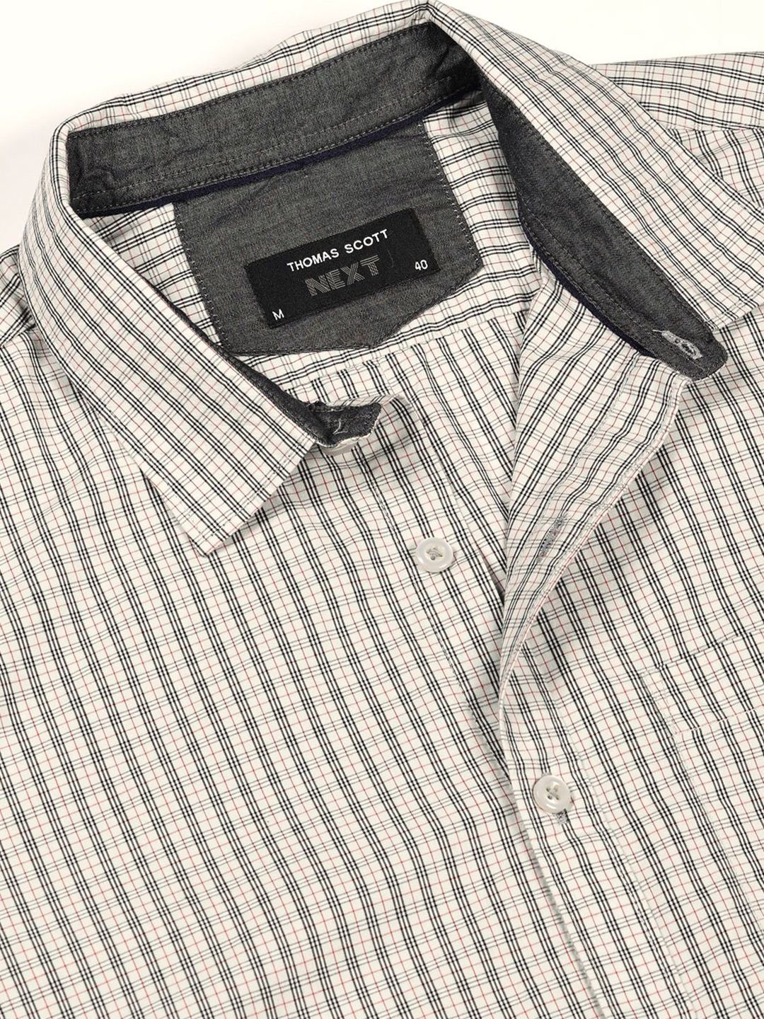 Thomas Scott Men Smart Spread Collar Micro Checked Cotton Slim Fit Casual Shirt