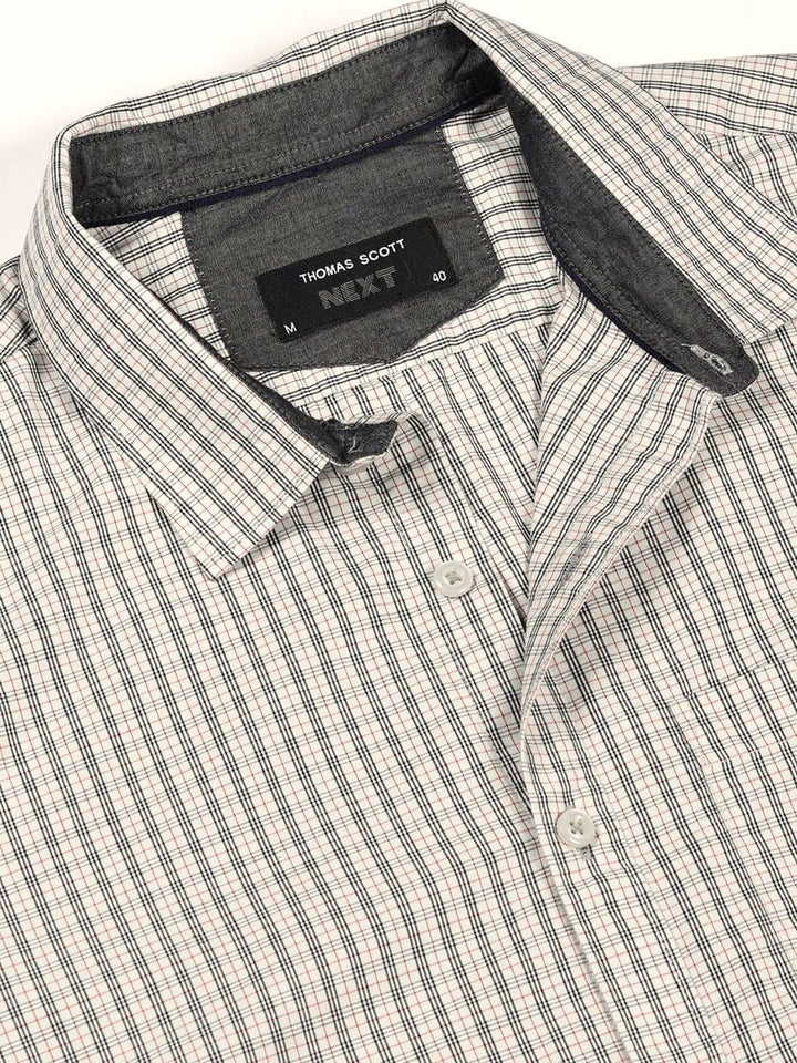 Thomas Scott Men Smart Spread Collar Micro Checked Cotton Slim Fit Casual Shirt