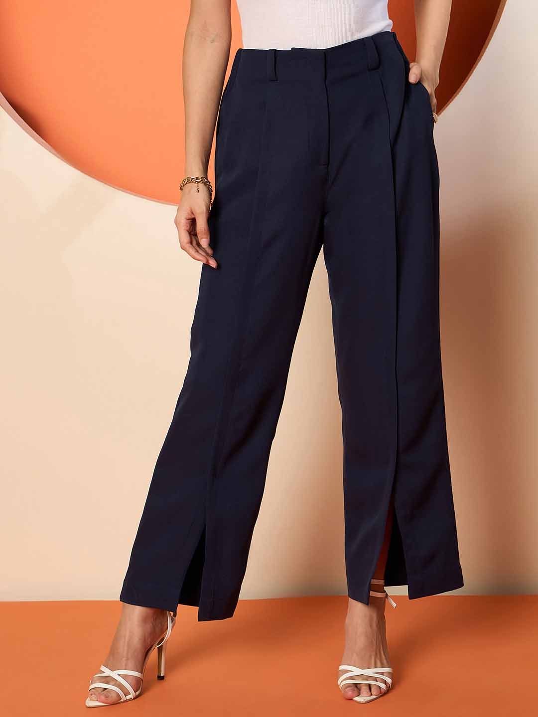 Antheaa Women Smart Loose Fit Wide Leg Trousers