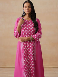 House of Chikankari Women Solid Fuchsia Cotton A-Line Kurta