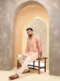Anouk Pink Ethnic Motifs Woven Design Jacquard Silk Straight Kurta With Trousers