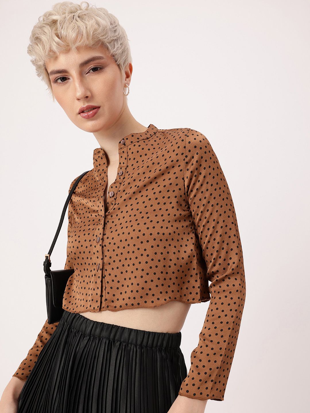 DressBerry Retro Charm Polka Dots Print Crop Shirt