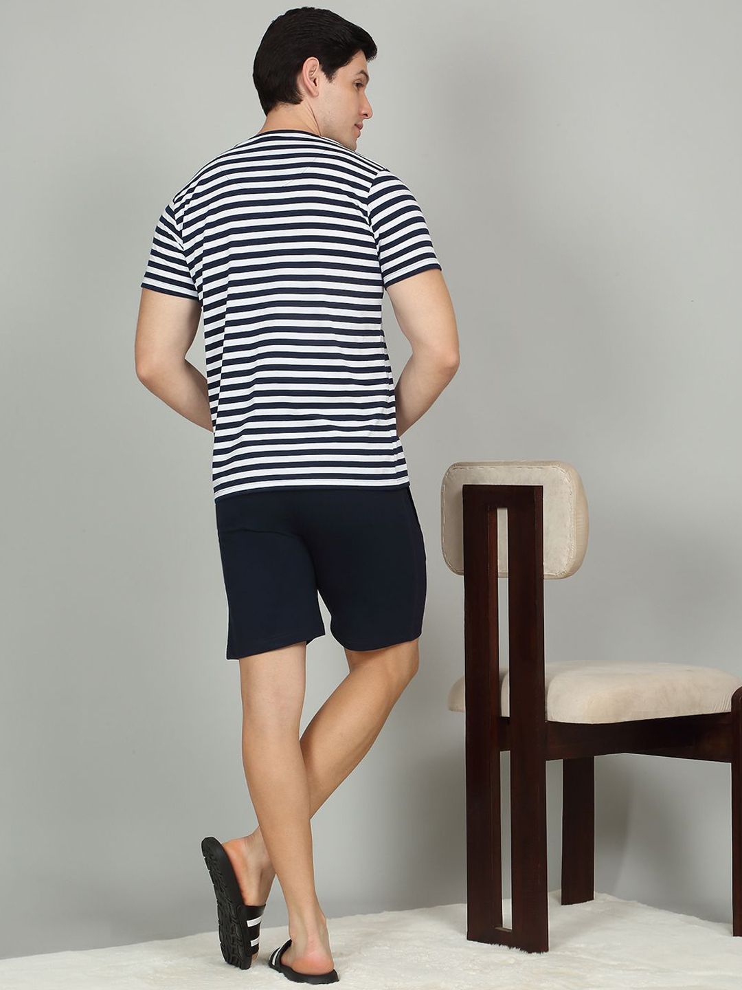 Sweet Dreams Men Striped Round Neck Night suit