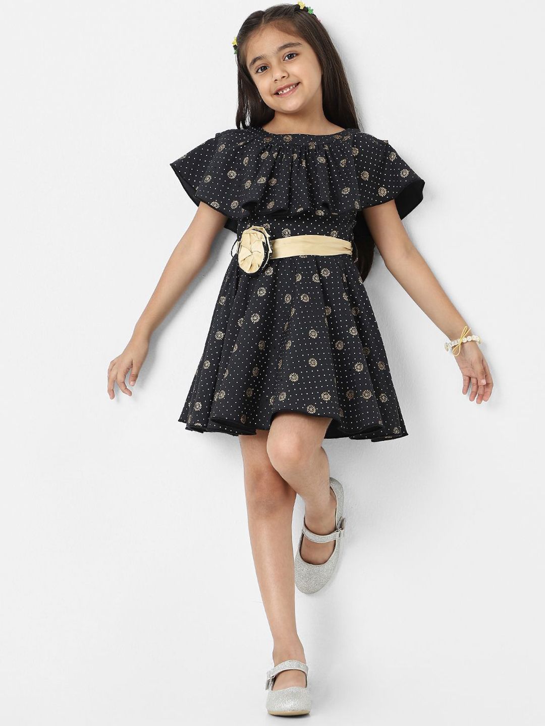 Nauti Nati Girls Printed Cotton Frock with Belt