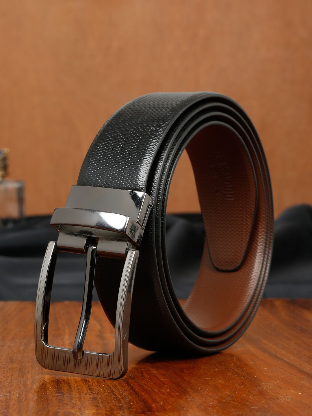 Teakwood Leathers Men Textured Leather Reversible Formal Belt