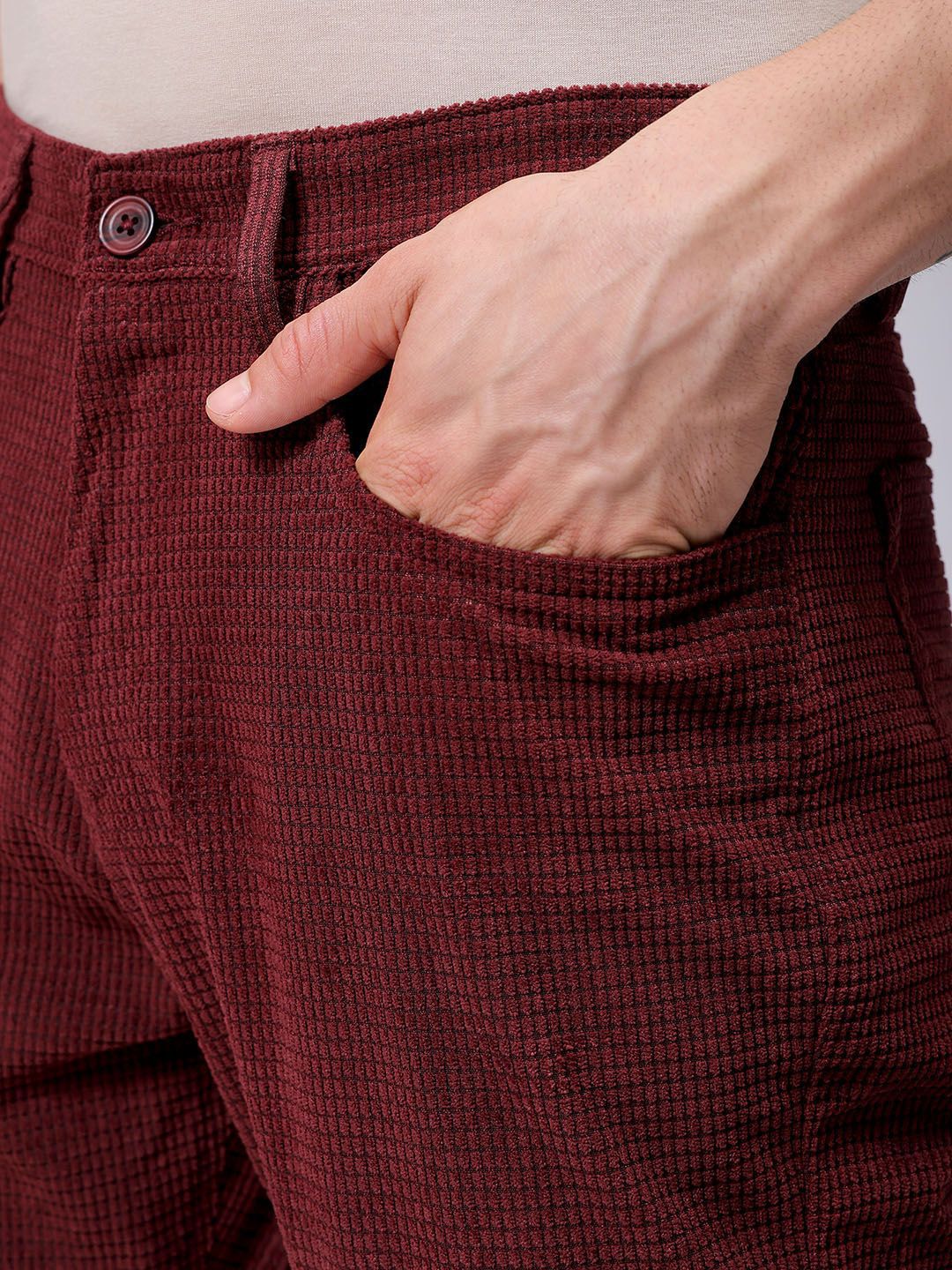 The Indian Garage Co Men Self Design Straight Fit Chinos Trousers