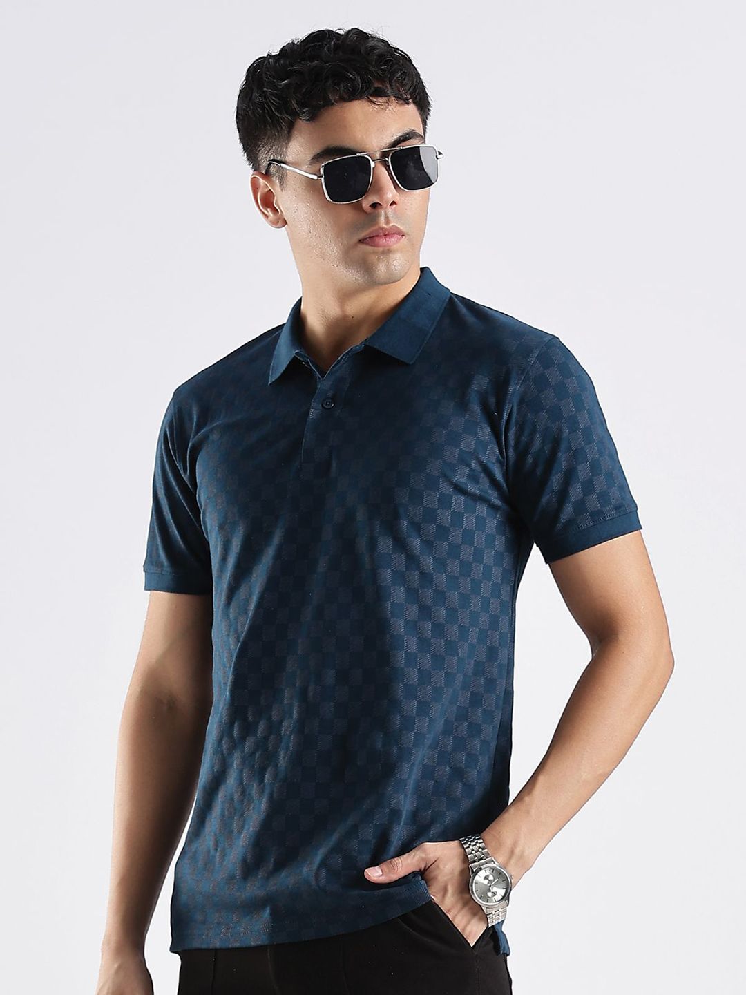 Baju-T Kapas Kolar Polo ADRO Berpetak
