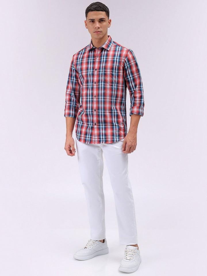 The Indian Garage Co Men Cutaway Collar Checked Cotton Slim Fit Casual Shirt
