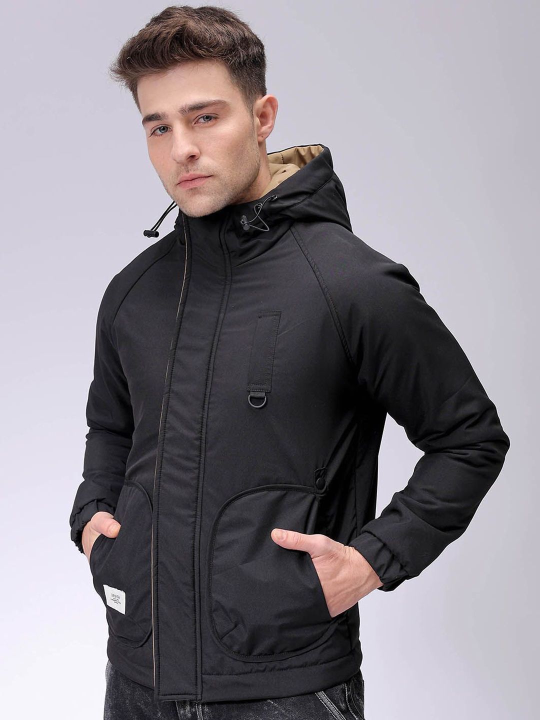 The Indian Garage Co Men Slim Fit Hooded Bomber Jacket