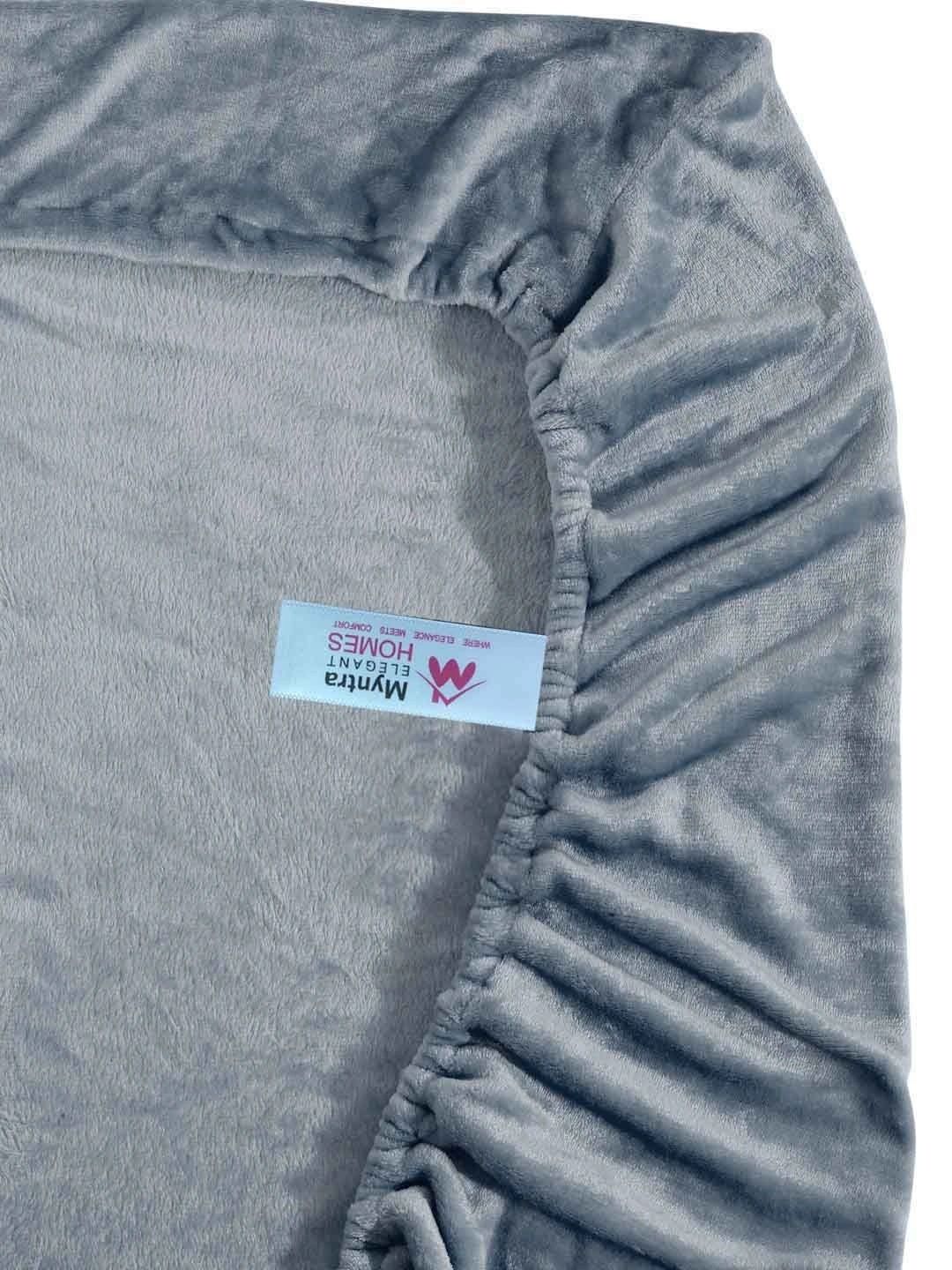 Myntra Elegant Homes Grey Solid Wool 300 TC Single Bedsheet with 1 Pillow Covers