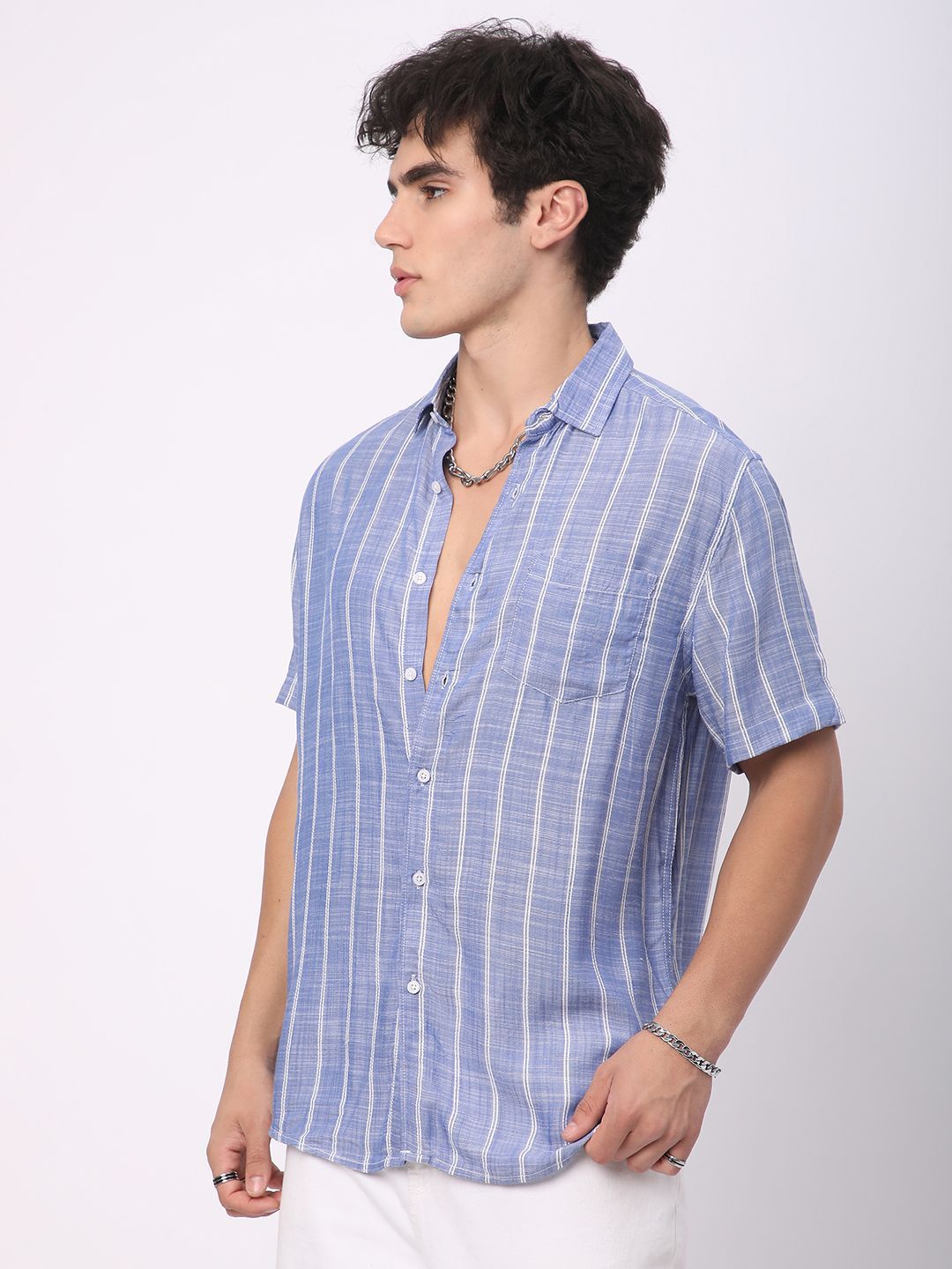 VASTRADO Men Classic Spread Collar Vertical Striped Slim Fit Casual Shirt