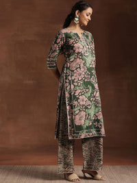 Libas Green Floral Printed Gotta Patti Pure Cotton Kurta With Palazzos & Dupatta