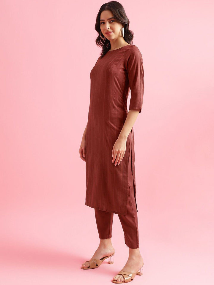 KALINI Striped Woven Design Straight Kurta with Trousers