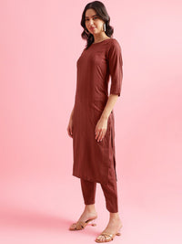 KALINI Striped Woven Design Straight Kurta with Trousers