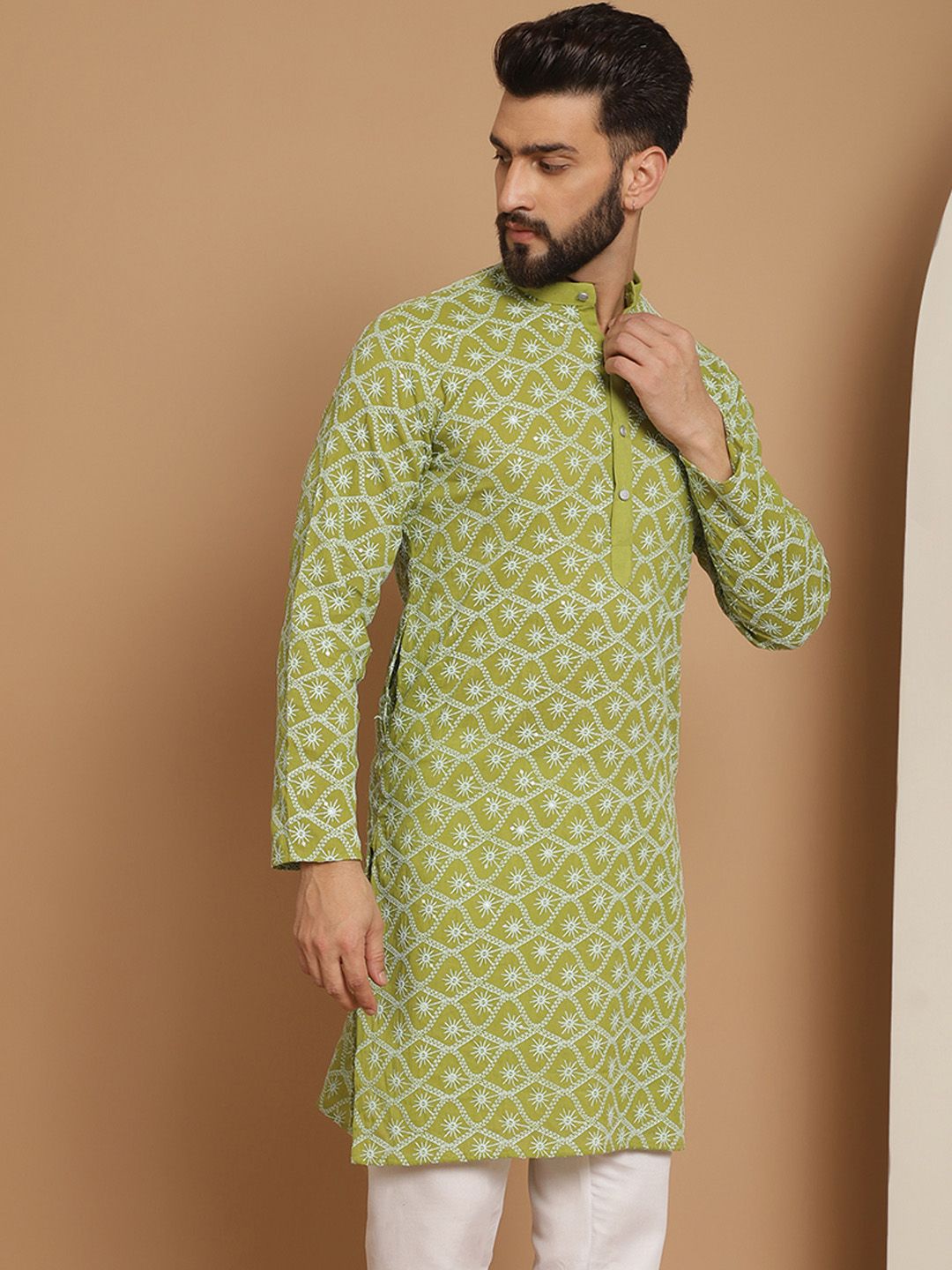 Anouk Men Green Printed Mirror Work Kurta